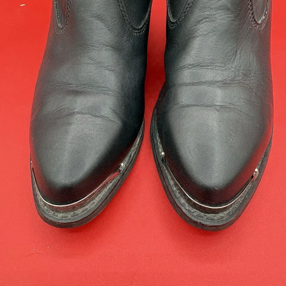 Capezio Black Leather Western Ankle Boots Side Zip Size 8M Made In USA